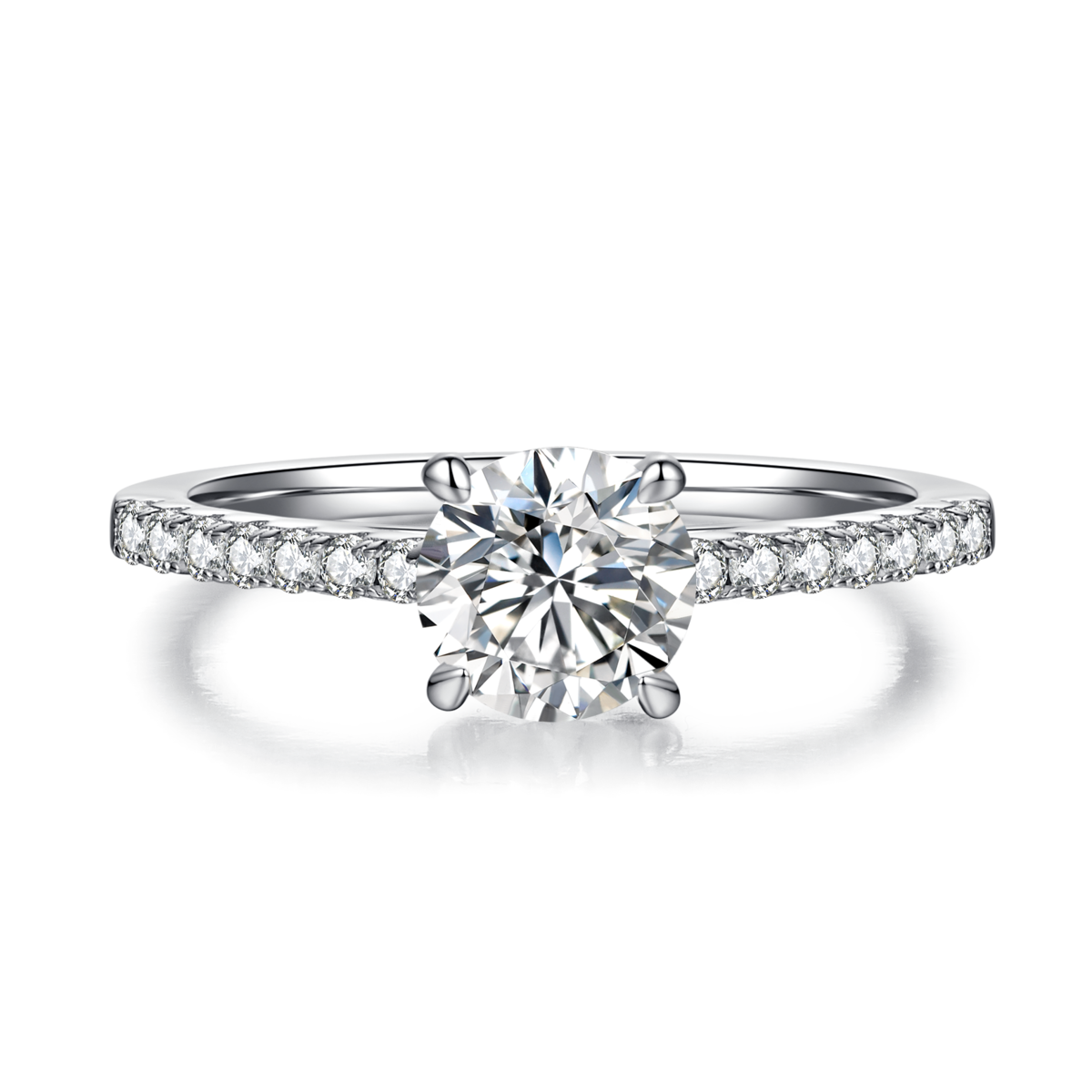 Micro inlaid round S925 silver plated white gold moissanite diamond women's ring 1.0 carat D-grade